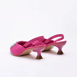 Street Style Store Embellished Pointed Toe Block Mules With Backstrap image 4