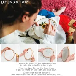 qroof Diy Beginners Embroidery Cross Stitch -4 Patterns Fabric Set, Hoop, Threads image 5