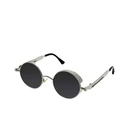 Creature Unisex Round Sunglasses with UV Protected Lens SUN-079-SLV-BLK image 4