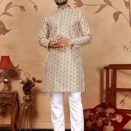 Men Cotton Blend Kurta Pyjama Set-image-52