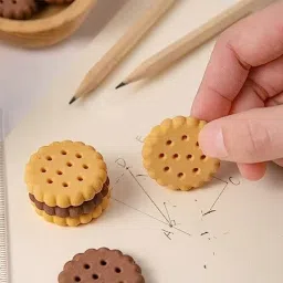 aahanshoppe BISCUIT COOKIES SHAPE ERASERS PACK OF 6 ERASERS Non-Toxic Eraser image 2