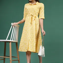 Sangria Ethnic Motifs Printed Belted A-Line Ethnic Dress-image-43