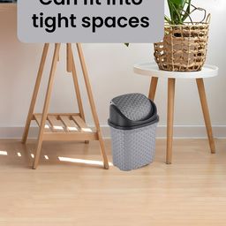 Kuber Industries 2-Pcs Grey & Black Textured Check Dhakkan Pedal Dustbin - 7 Ltrs image 5