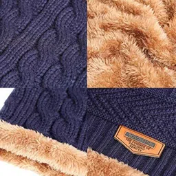 Alexvyan Men Self Design Woollen Beanie With Scarf image 4