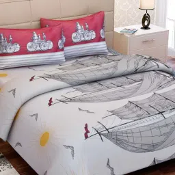 sej by nisha gupta Red Abstract 160 TC Cotton Queen Sized Bed Sheets with 2 Pillow Covers-picture-30