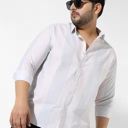 Instafab Plus Plus Size Spread Collar Striped Cotton Casual Shirt-image-18