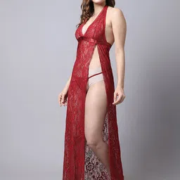 Aamarsh Pack Of 2 Self Design Net Halter Neck Baby Doll image 3