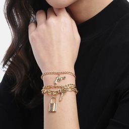 Jewels Galaxy Women Set of 3 Gold-Plated Anklets cum Bracelets-image-52