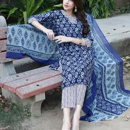7Threads Ethnic Motifs Printed Pure Cotton Kurta with Trousers & Dupatta image 3