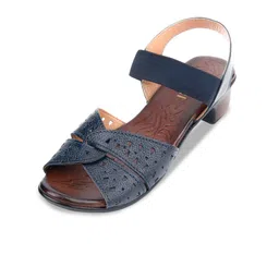 Ozuri Textured Leather Laser Cuts Open Toe Block Heels image 3