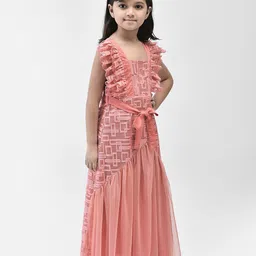 Eavan Girls Self Design Flutter Sleeve Net Maxi Dress image 3