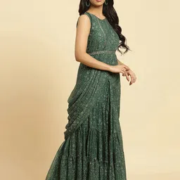 W Ethnic Motifs Printed Sequined Chiffon Tiered Maxi Ethnic Dress With Attached Dupatta image 3