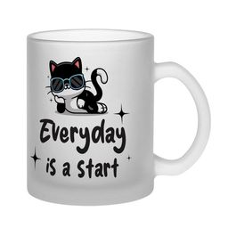 Gathari White & Black Printed Glass Matte Coffee Mug - 350 ML-42
