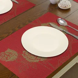 HOKIPO Set of 6 Red & Green Red Rose Patterned Table Mats image 3