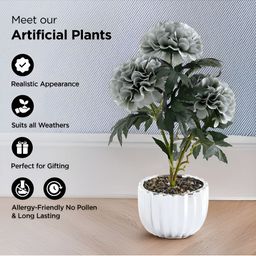 UMAI Grey & White Dahlia Artificial Flower With Pot image 3
