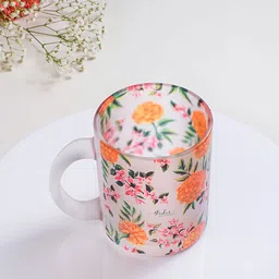 Strokes by Namrata Mehta Orange Floral Printed Glass Transparent Mug 350 ml-27