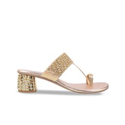 Metro Woven Design Embellished Open One Toe Block Heels image 4