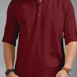 yugnik Men Solid Cotton Blend Straight Kurta-picture-4