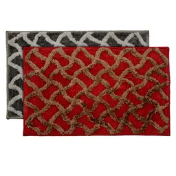 Kuber Industries Set Of 2 Maroon & Grey Textured Velvet Anti-Skid Doormats-53