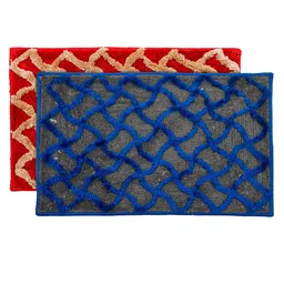 Kuber Industries Set Of 2 Red & Blue Textured Velvet Anti-Skid Doormats-21