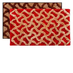 Kuber Industries Set Of 2 Red & Brown Textured Velvet Anti-Skid Doormats-52