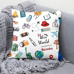 ARTBUG White and Blue 3 Pcs Aarusha Printed Wanderlust Cushion & Mug with Bottle Gift Set image 4