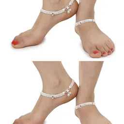 AanyaCentric Set Of 2 Silver-Plated & White Anklets image 3