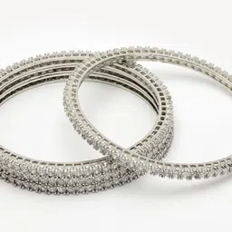 ZENEME Set Of 4 Rhodium-Plated Simple Multilayered Bangles image 3