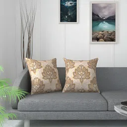 TANLOOMS Cream-Coloured & Brown 2 Pieces Ethnic Velvet Square Cushion Covers-image-32