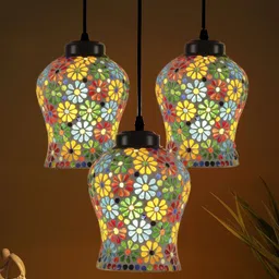 Devansh White & Red Mosaic Glass Hanging Lamp image 5