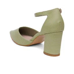 Sherrif Shoes Textured Pointed Toe Block Pumps With Ankle Loop image 2
