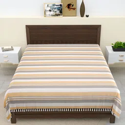 Homez Sparrow Grey & White Striped Cotton 210 TC King Bedsheet-image-50