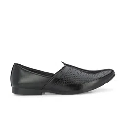 Azzaro Black Men Pointed Toe Perforations Lightweight Basics Mojaris With Laser Cuts image 3