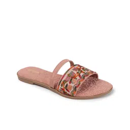 Anouk Peach-Coloured Printed Open Toe Flats image 3
