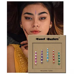 Comet Busters 5 Pcs Embellished Reusable Designer Bindis - Multicoloured image 3