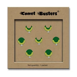Comet Busters 7-Pcs Handmade Traditional Designer Reusable Bindi - Green 2123 image 3