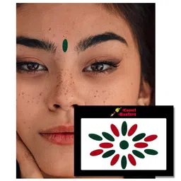 Comet Busters 17 Pcs Reusable Traditional Bindis - Green & Red image 3