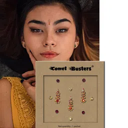 Comet Busters 11 Pcs Reusable Bindi - Maroon & Gold image 3