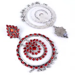 VAGHBHATT Silver Plated Stone Studded Circular Drop Earrings image 2