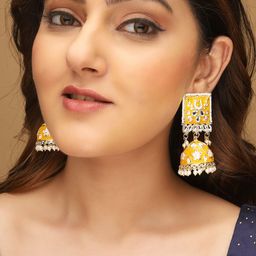 AQUASTREET Gold Plated Meenakari Jhumkas Earrings-32