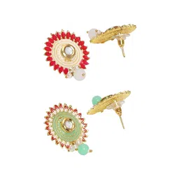 OOMPH Set Of 2 Artificial Stones Studded & Beaded Contemporary Drop Earrings image 4