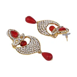 ANIKAS CREATION Women Red & White Gold-Plated Circular Chandbalis Earrings image 3