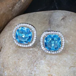 Manikya Rhodium-Plated American Diamond Studded Square Studs Earrings image 5