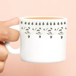 Larah by BOROSIL Grey & White 6 Pcs Printed Opalware Matte Mugs - 100 ML Each image 3