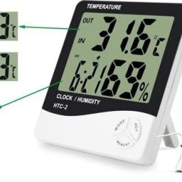 Plastic Abstract Themed LCD Digital Temperature Big Display Humidity Meter with Clock/Calendar (HTC-2, Multicolour) Pin-Type Digital Moisture Measurer-23
