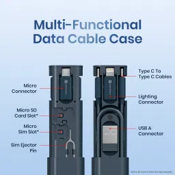 Portronics USB Type C Cable 0.27 m Snapcase 3 60W Multifunctional Fast Charging Data Cable Kit,USB-A,8 Pin,Micro image 2