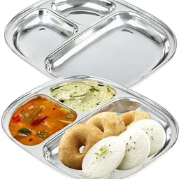 3In1 Stainless Steel Plates with Compartments /Tiffin Plates / Idli Sambhar Plat Dinner Plate-19