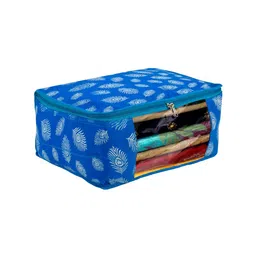 Kuber Industries Set Of 3 Blue & White Printed Foldable Saree Organizers image 5
