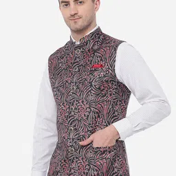 JB STUDIO Men Printed Pure Wool Nehru Jacket image 5