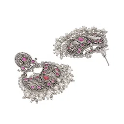 Shining Jewel - By Shivansh Silver-Plated Cubic Zirconia-Studded & Beaded Chandbalis image 2